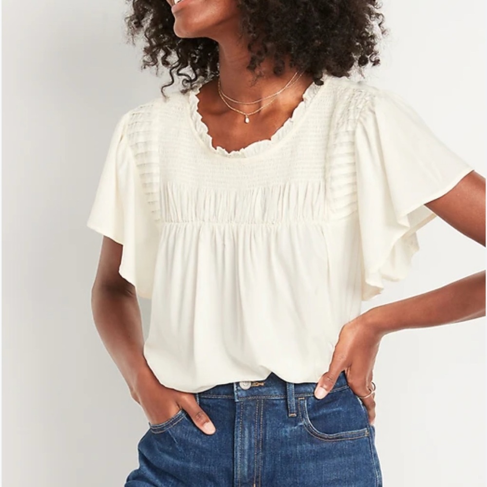 Old Navy Fluttered Sleeve Smocked Pintucked Swing Blouse (medium)